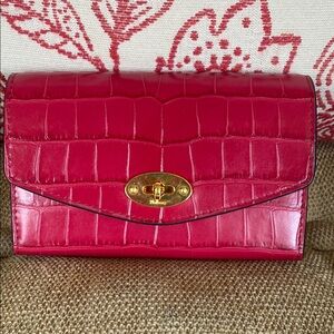 Mulberry Pink and Yellow Croc-Embossed Clutch. Like-new.